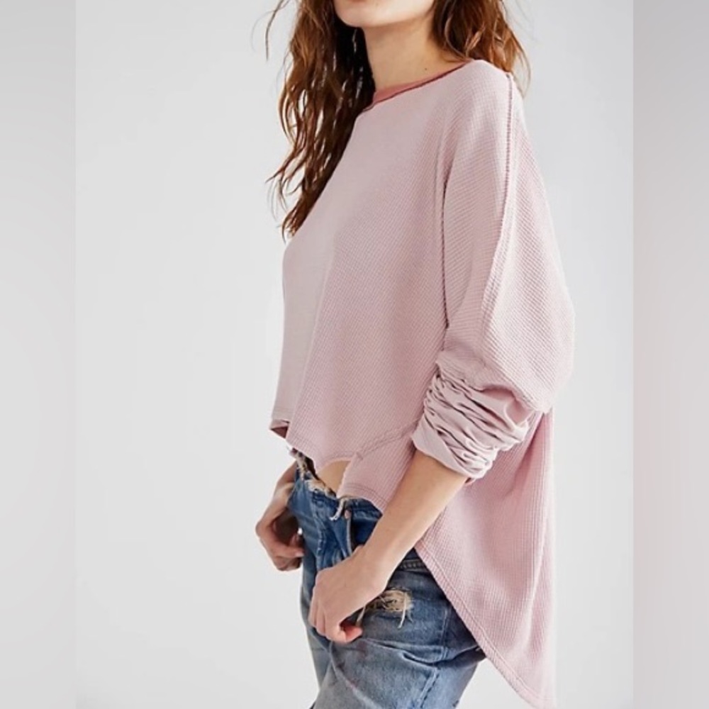 NWOT Free People Jayson Ringer Tee L/S Waffle Knit Thermal High Low Z543